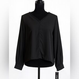 Lady London Women’s Black Sheer Long Sleeve Blouse Lace Detail Size Medium